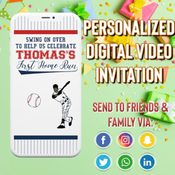 Baseball Invitation First Birthday Party Video Animated Invitation With Photo