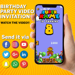Super Mario Invitation, Super Mario Birthday Video Invitation, Super Mario Animated Video, Super Mario Custom Invite