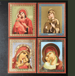 Set of 4 icons of Virgin Mary |  Eleusa (UMILENIE - Great Joy The Merciful) Type of Virgin Mary Icons