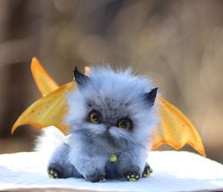 ON ORDER Kitten Albie cat with yellow wings, gray cat, gray kitten, yellow kitten, yellow wings, kitten with spider