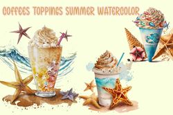 Coffees Toppings Summer Watercolor, Summer Png