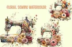 Floral sewing Watercolor PNG, Floral sewing Png