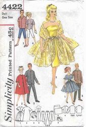 Simplicity 4422 Wardrobe for Barbie and Ken, pattern Barbie doll dress, skirt, hat, coat etc. Digital download PDF