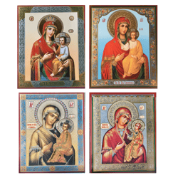 Virgin Hodegetria Icon Set | A set of  4 medium Orthodox icons of Russian  Virgin Hodegetria