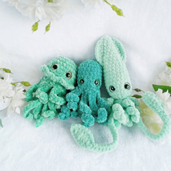Cute jellyfish, octopus and squid set Marine plushie Sea creatures toys in Teal Green