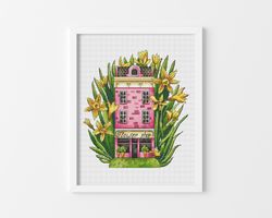 Flower Shop Cross Stitch Pattern, Floral House Cross Stitch Chart, Cute Cross Stitch, Flowers Cross Stitch, Digital PDF