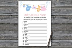 clothesline baby animals name game card,clothesline baby shower games printable,fun baby shower activity-341