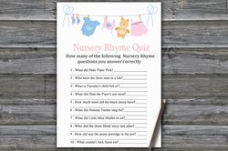 clothesline nursery rhyme quiz baby shower game card,clothesline baby shower game printable,fun baby shower activity-341