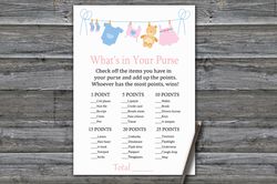 Clothesline What's in your purse game,Clothesline Baby shower games printable,Fun Baby Shower Activity-341