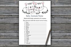 Kittens Baby animals name game card,Cat or Kittens Baby shower games printable,Fun Baby Shower Activity-340