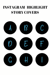 36  english alphabet and numbers instagram highlight covers. Blue letters social media icons. Instagram highlight