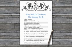 Bulldog How well do you know baby shower game card,Dog Baby shower games printable,Fun Baby Shower Activity-339
