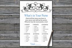 Bulldog What's in your purse game,Dog Baby shower games printable,Fun Baby Shower Activity,Instant Download-339