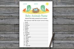 Birds Baby animals name game card,Birds and nest Baby shower games printable,Fun Baby Shower Activity-338