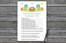 Birds How well do you know baby shower game card,Birds and nest Baby shower games printable,Fun Baby Shower Activity-338