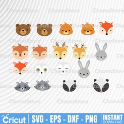 woodland animal faces png/ friendly animal, woodland baby shower/ baby shower only png files