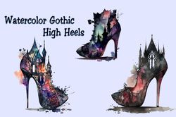 Watercolor Gothic High Heels PNG, Gothic Rose Png, Fashion Png