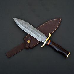custom handmade Damascus steel dagger hunting knife with leather sheath hand forged knife gift knife mk3758m