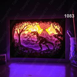 Dinosaurs T-rex Paper cut light box template, shadow box, 3D papercut lightbox svg file DIY, cutting cricut