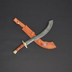 custom handmade Damascus steel BOWIE hunting SWORDS  with leather sheath hand forged SWORDS  gift SWORDS mk3758m