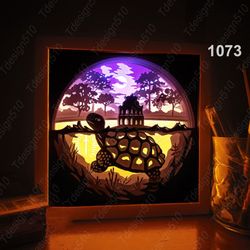 Turtle Paper cut light box template, shadow box, 3D papercut lightbox svg file DIY, cutting cricut,Hoan Kiem Lake