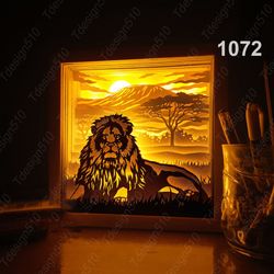 Lion Paper cut light box template, shadow box, 3D papercut lightbox svg file DIY, cutting cricut