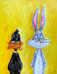 Bugs Bunny Daffy Duck Original Painting, Bugs Bunny Daffy Duck Pop Art Painting, Looney Tunes Original Wall Art