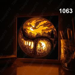 Dragon yin and yang Paper cut light box template, shadow box, 3D papercut lightbox svg file DIY, cutting cricut