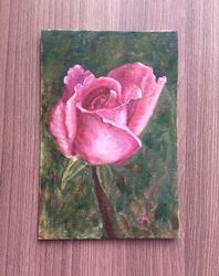 "Rose" oil small painting flower stilllife original wall art picture artwork floral