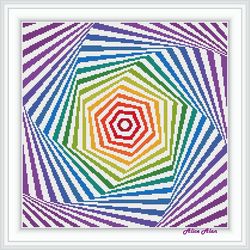 Cross stitch pattern panel abstract geometric 3D ornament rainbow monochrome pillow napkin counted crossstitch patterns
