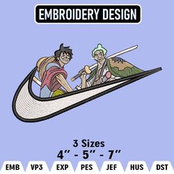 Luffy And Zoro Nike Embroidery Designs, One Piece Nike Machine Embroidery Pattern