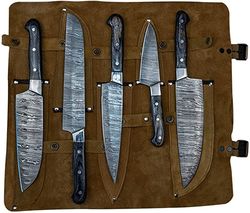 CUSTOM HANDMADE DAMASCUS STEEL KITCHEN CHEF KNIFE  SET OF 5 WITH LEATHER BAG ,CHEF KNIFE, KITCHEN KNIFE, MK3733N