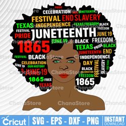 Juneteenth svg, Juneteenth Celebrating 1865 svg, Black Women Afro Hair Juneteenth Celebrate Independence Day
