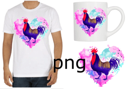 Sublimation of a beautiful rooster on the background of a heart