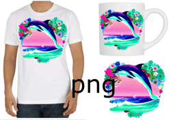 Sublimation of a beautiful dolphin on the background of the heart-2
