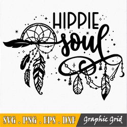Hippie Soul SVG, Cut File,  Hippie Feathers, Camping Shirt Design, Outdoor Wilderness Adventure, Cricut, Silhouette, DXF