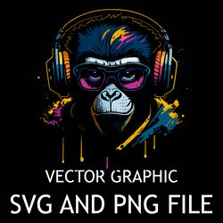 Monkey in Headphones Vector Digital file SVG,PNG files Sublimation Digital Vector File