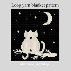 Loop yarn finger knitted Night Cats blanket pattern PDF Download