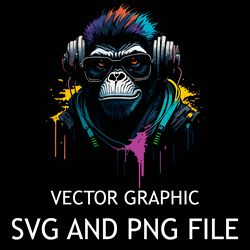 Monkey in Headphones Vector Digital file SVG,PNG files Sublimation Digital Vector File
