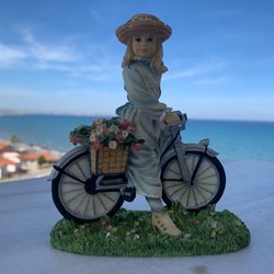 Vintage The Leonardo Collection Girl THE BICYCLE RIDE by Christine Haworth Figurine Ceramic Sculpture Figure Shelf Decor