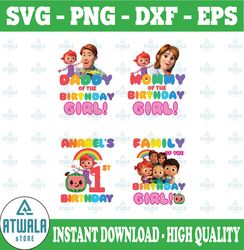 Cocomelon Birthday Bundle PNG, Cocomelon Daddy and Mommy Of Birthday Girl, Cocomelon Family Birthday Png For Sublimation
