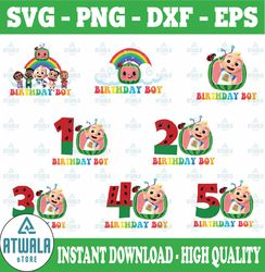 Cocomelon Birthday Boy Png, Cocomelon PNG Bundle, Baby Kids Png, Watermelon Birthday Number Png