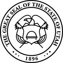 THE GREAT SEAL OF THE STATE OF UTAH Black white vector outline or linewood, metal engraving, Cricut file, c