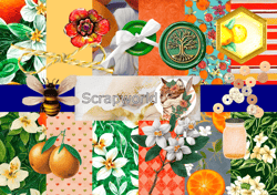 Digital scrapbooking kit "Orange flower", 78 elements