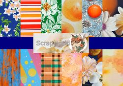 Digital scrapbooking paper "Orange flower", 12 sheets
