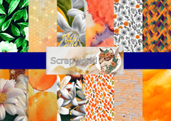 Digital scrapbooking paper "Orange flower-1", 12 sheets