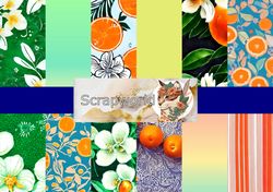 Digital scrapbooking paper "Orange flower-2", 12 sheets
