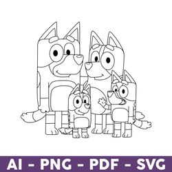 Bluey Family Outline Svg, Dog Family Svg, Bluey Svg, Dog Svg, Bluey Dog Svg, Cartoon Dog Svg, Cartoon Svg - Download