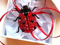 Ladybug brooch beaded, ladybug jewelry, bug brooch