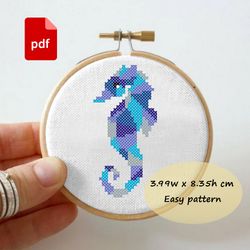 cute easy seahorse for kids small cross stitch pattern